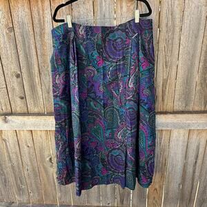 GEIGER Austria Skirt Vintage 90s jewel tone purple paisley Size 18 side zip